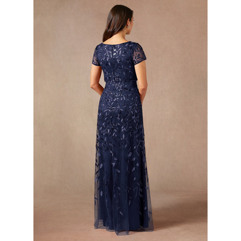 Lehi A-Line Boat-Neck Sequined Tulle Mother of the Bride Dress in Dark Navy - photo 2