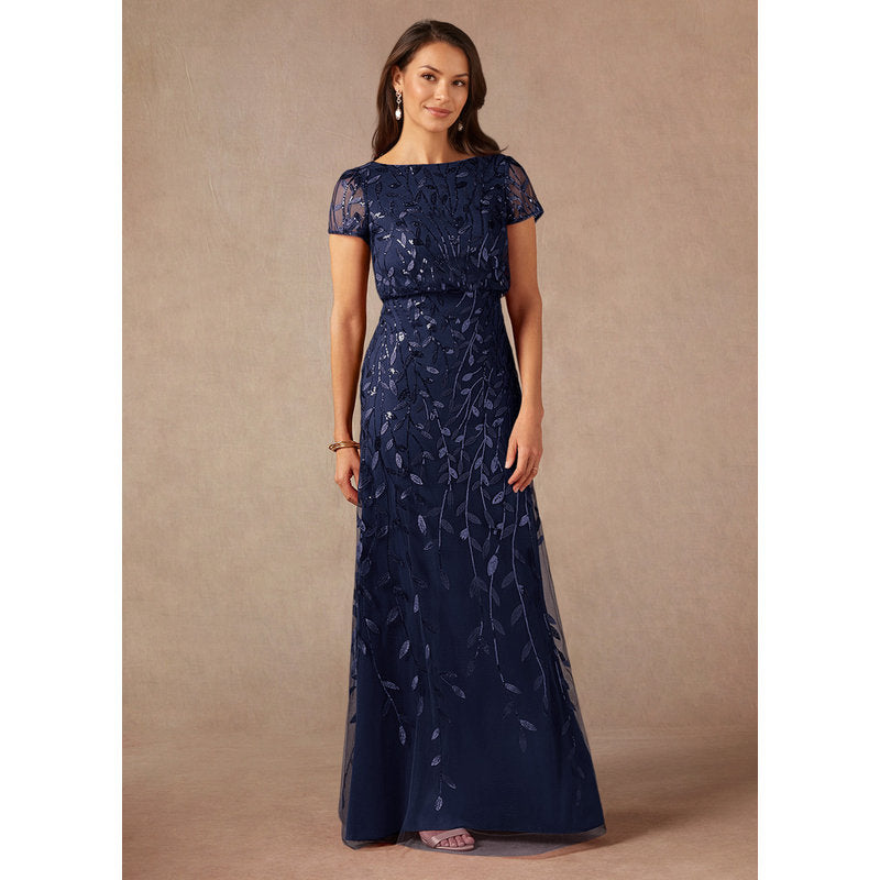 Lehi A-Line Boat-Neck Sequined Tulle Mother of the Bride Dress in Dark Navy - photo 3