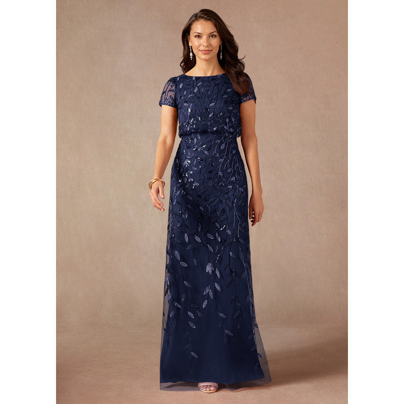 Lehi A-Line Boat-Neck Sequined Tulle Mother of the Bride Dress in Dark Navy - photo 4