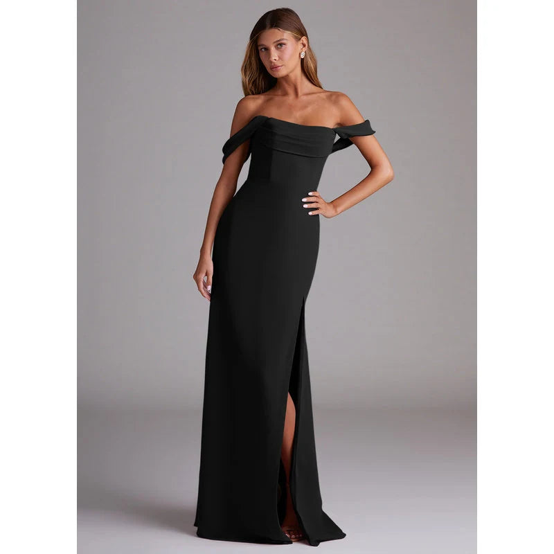 Saige A-Line Off-the-Shoulder Chiffon Bridesmaid Dress in black - additional view 4
