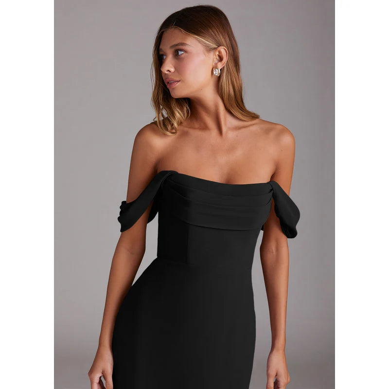 Saige A-Line Off-the-Shoulder Chiffon Bridesmaid Dress in black - additional view 5