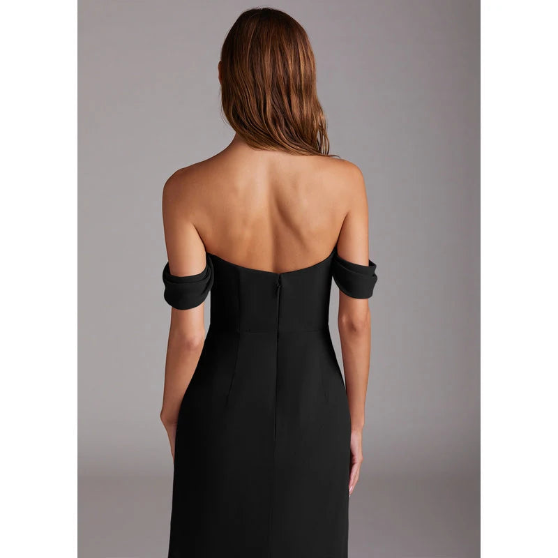 Saige A-Line Off-the-Shoulder Chiffon Bridesmaid Dress in black - additional view 6