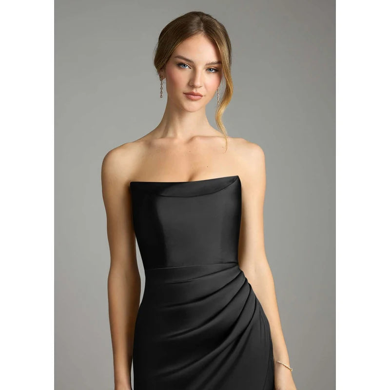 Leonis Mermaid Cowl-Neck Stretch Satin Bridesmaid Dress in black - additional view 1