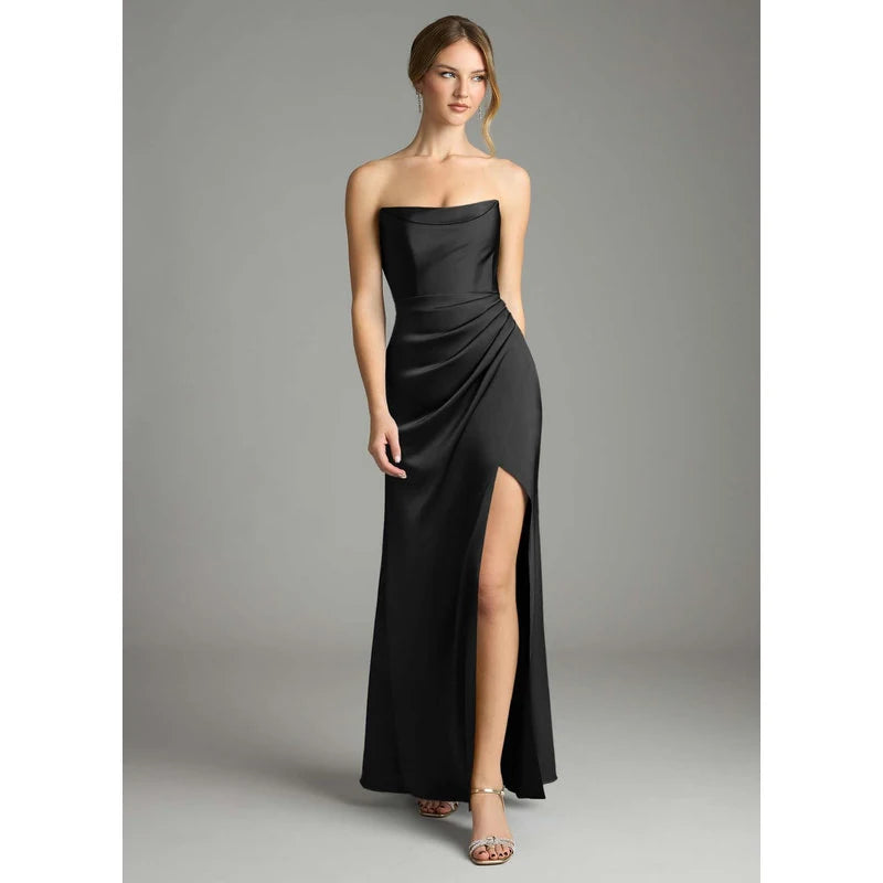 Leonis Mermaid Cowl-Neck Stretch Satin Bridesmaid Dress in black - additional view 2