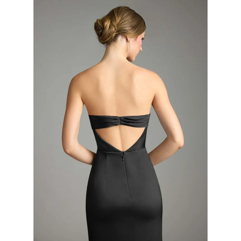 Leonis Mermaid Cowl-Neck Stretch Satin Bridesmaid Dress in black - additional view 4