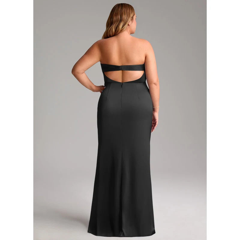 Leonis Mermaid Cowl-Neck Stretch Satin Bridesmaid Dress in black - additional view 5