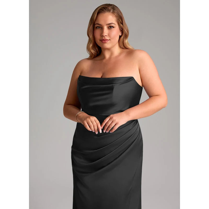 Leonis Mermaid Cowl-Neck Stretch Satin Bridesmaid Dress in black - additional view 6