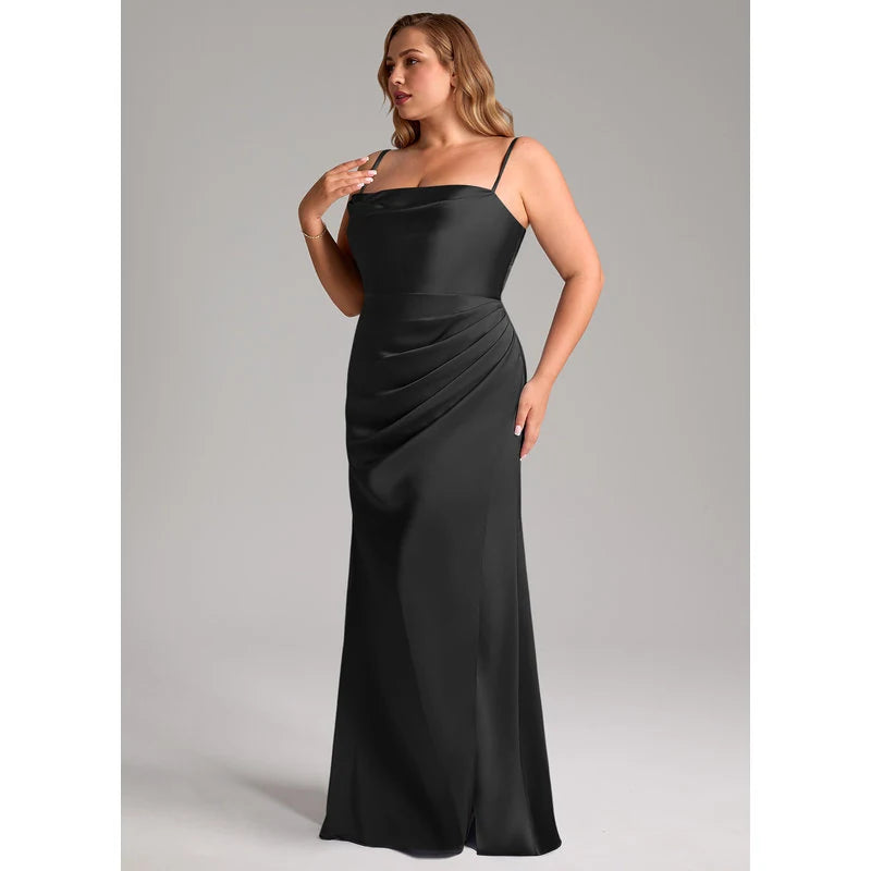 Leonis Mermaid Cowl-Neck Stretch Satin Bridesmaid Dress in black - additional view 8