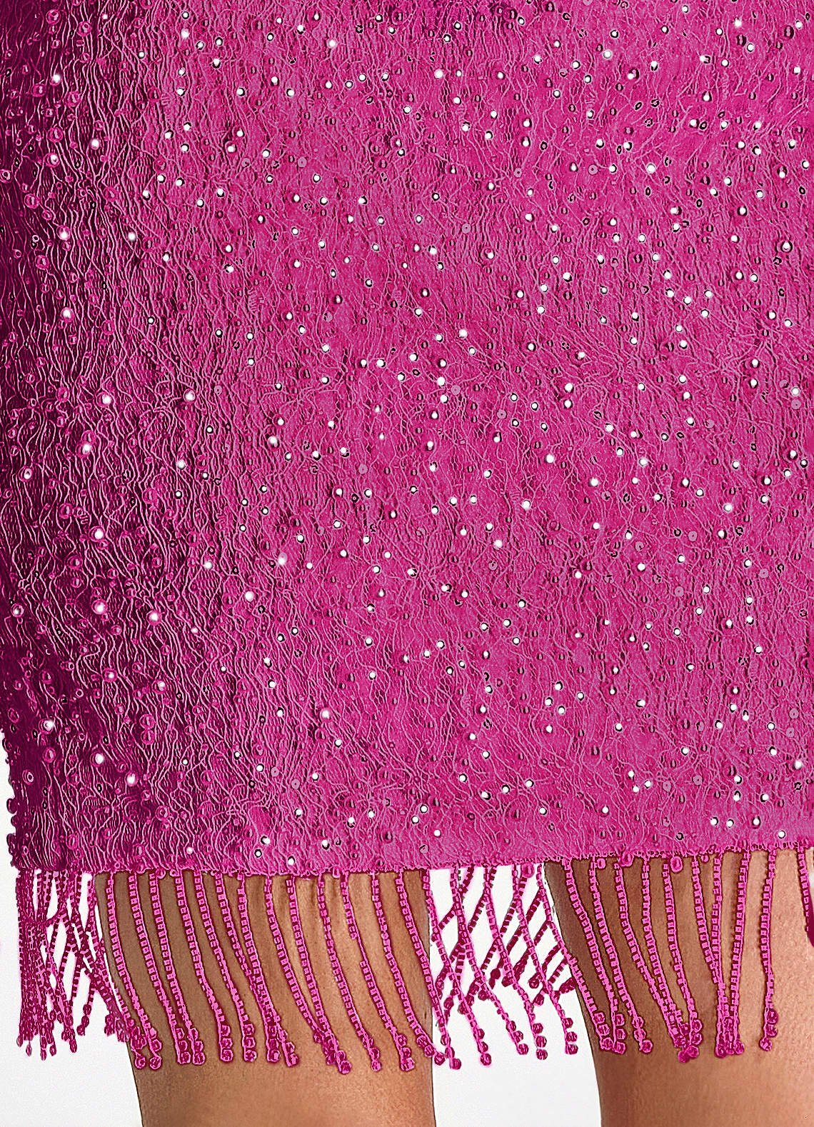 Liliana Bodycon Mini Beaded Fringe Stretch Mesh Prom Dress in Fuchsia
