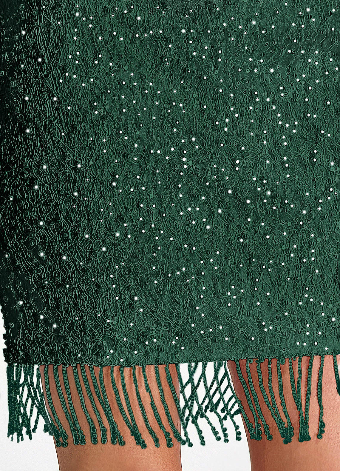 Liliana Bodycon Mini Beaded Fringe Stretch Mesh Prom Dress in Dark Green