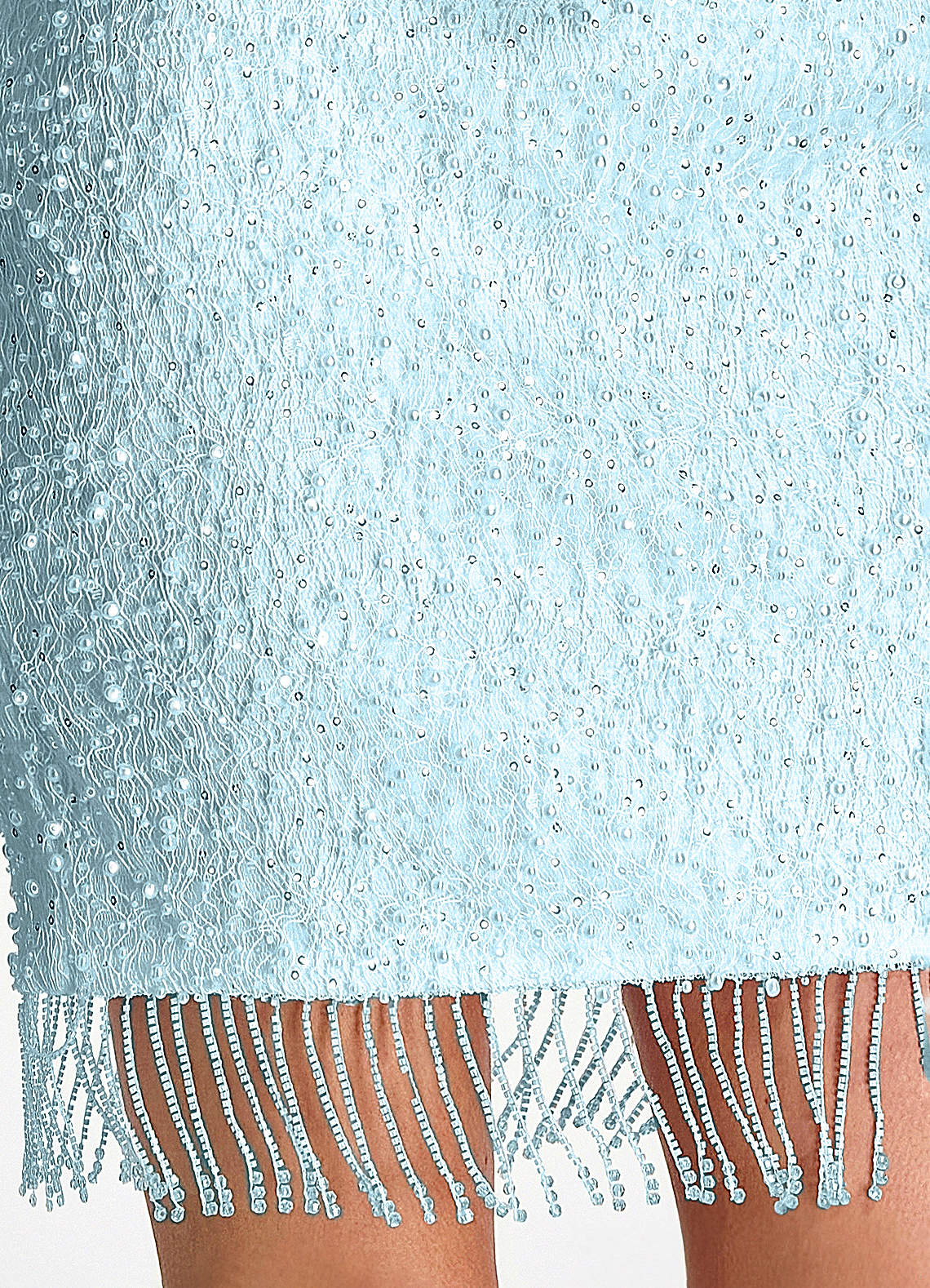 Liliana Bodycon Mini Beaded Fringe Stretch Mesh Prom Dress in Sky Blue