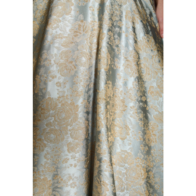 Lilla A-Line Pleated Jacquard Taffeta Evening Dress in Vintage Blue - photo 5