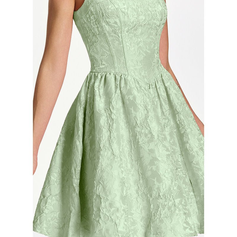 Lionelle Skater Mini Square-Neck Jacquard Prom Dress in Sage - photo 7