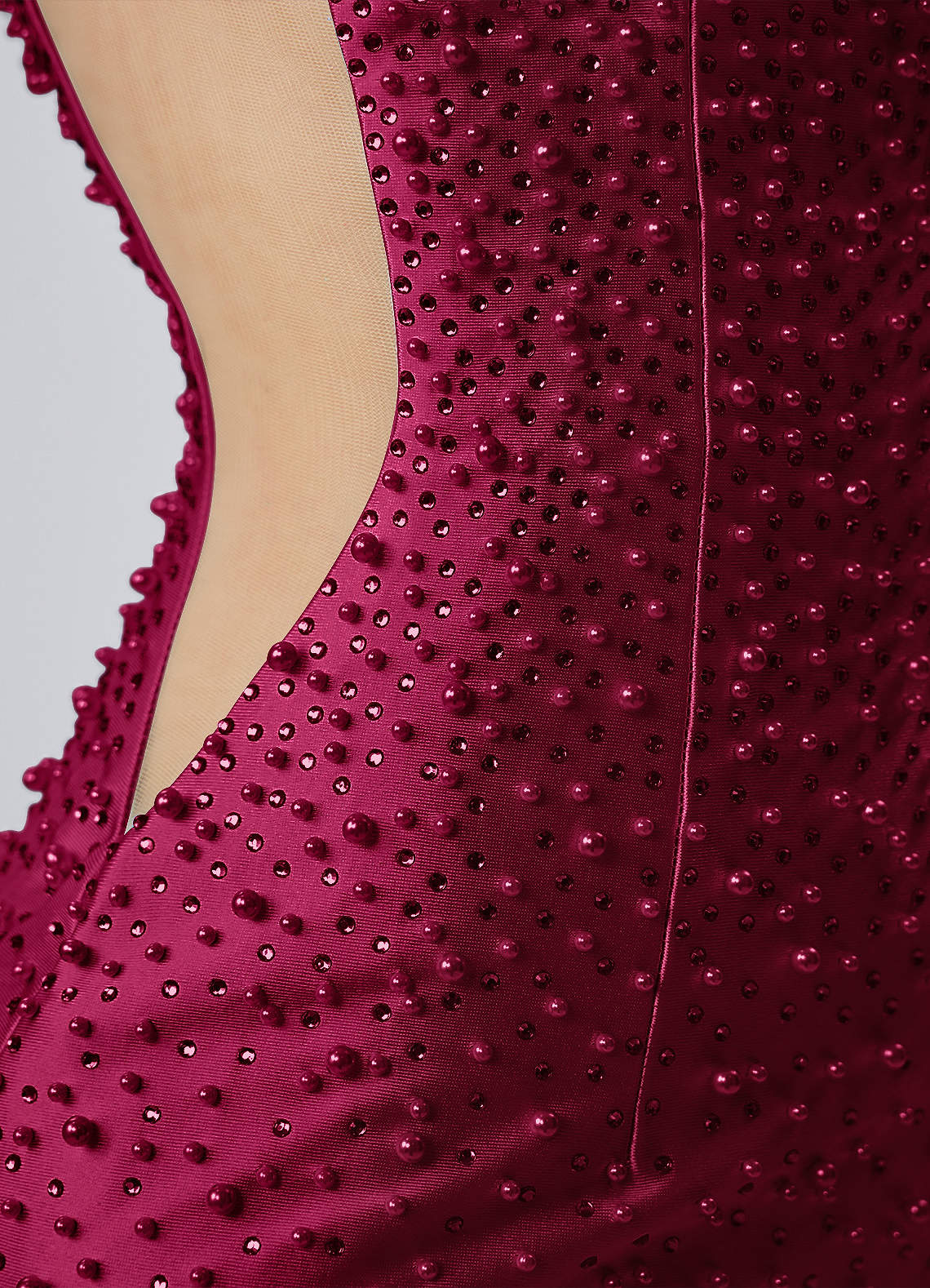 Lowillen Bodycon Mini V-Neck Stretch Satin Prom Dress in Burgundy