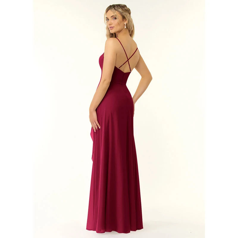 Naeem A-Line V-Neck Chiffon Bridesmaid Dress in Burgundy - additional view 8