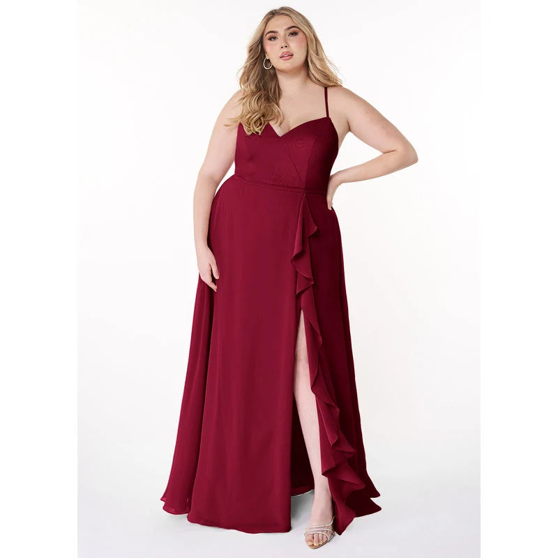 Naeem A-Line V-Neck Chiffon Bridesmaid Dress in Burgundy - additional view 11
