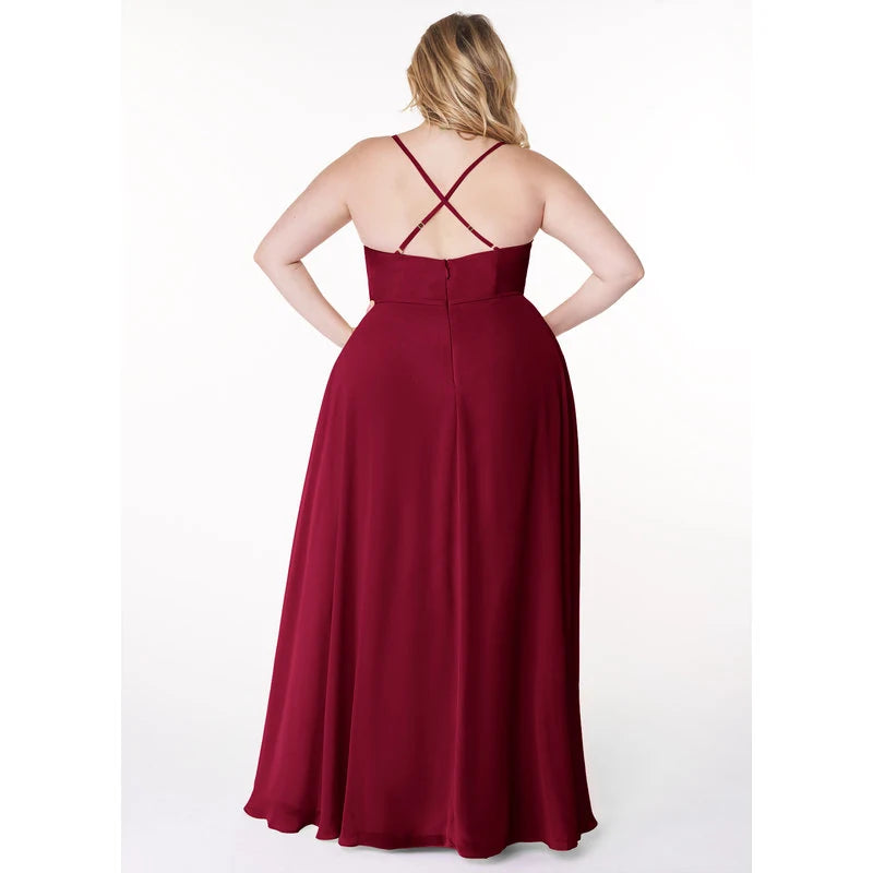 Naeem A-Line V-Neck Chiffon Bridesmaid Dress in Burgundy - additional view 12