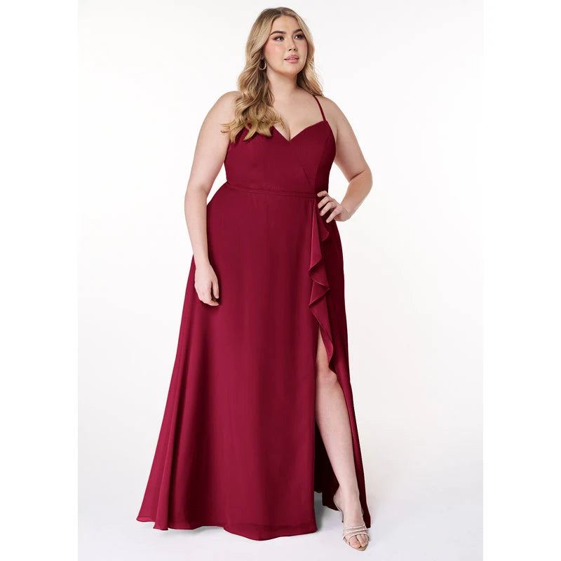 Naeem A-Line V-Neck Chiffon Bridesmaid Dress in Burgundy - additional view 13