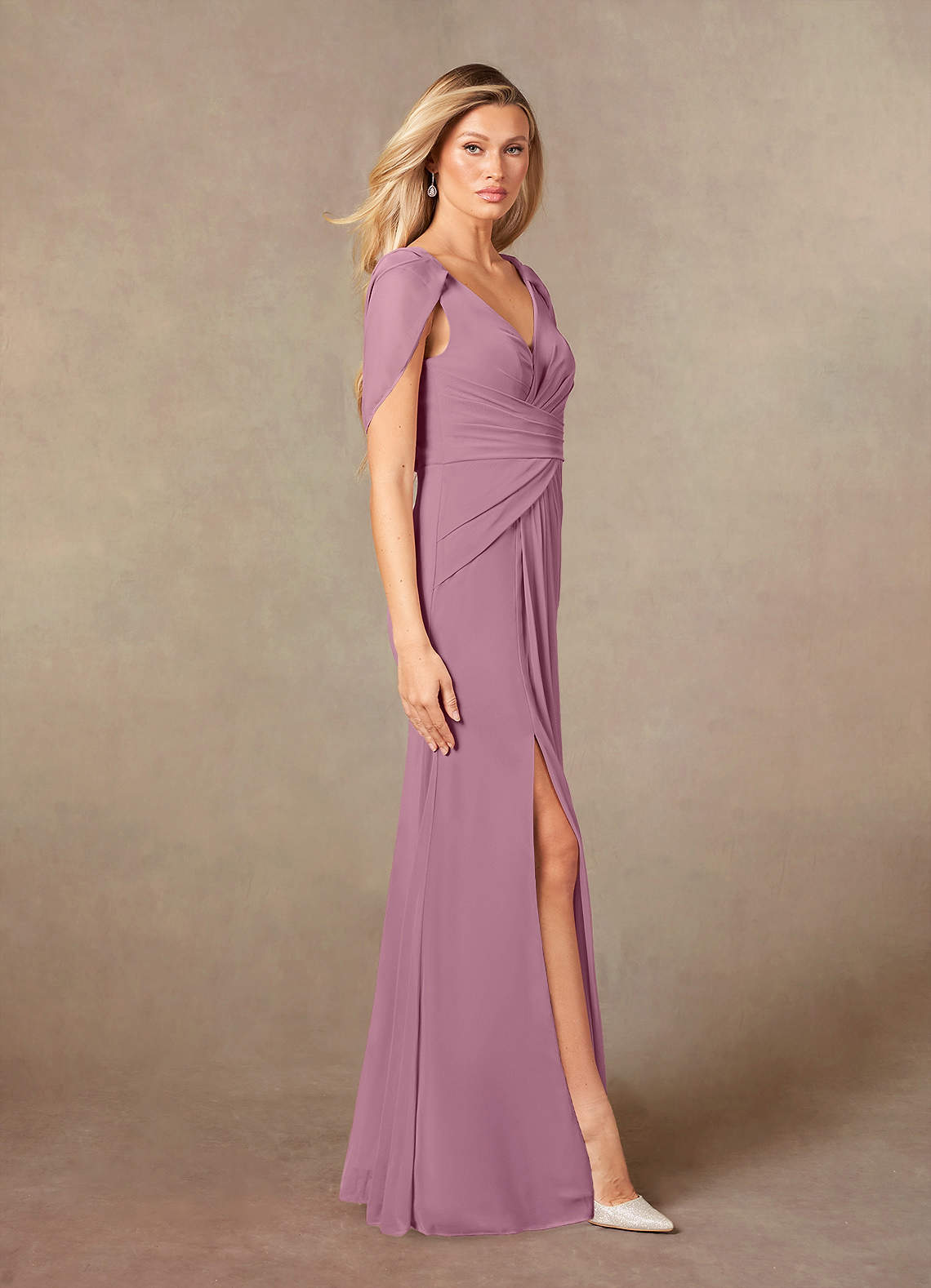 Luisa Mermaid V-Neck Mesh Mother of the Bride Dress in Vintage Mauve