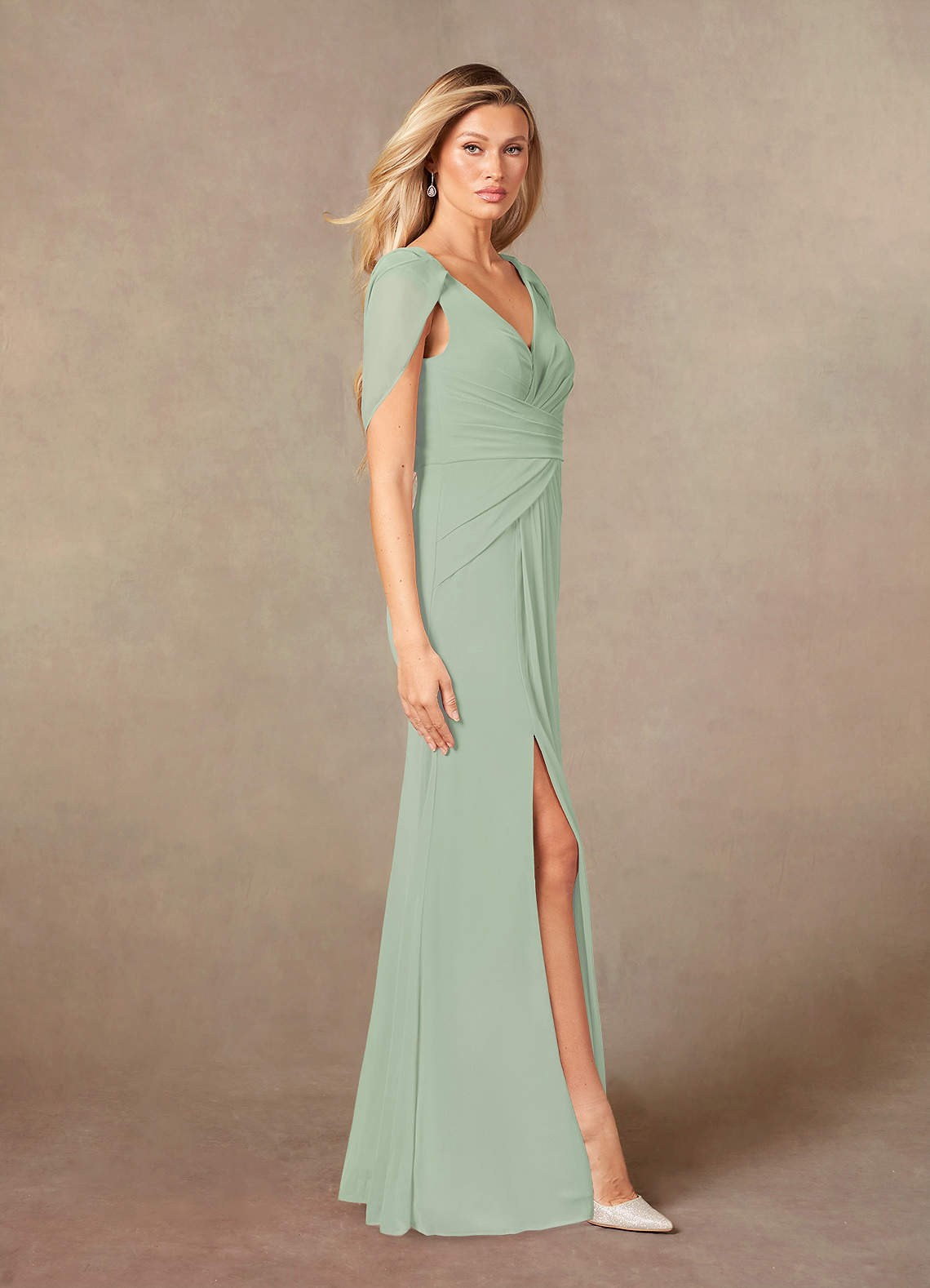 Luisa Mermaid V-Neck Mesh Mother of the Bride Dress in Dusty Sage