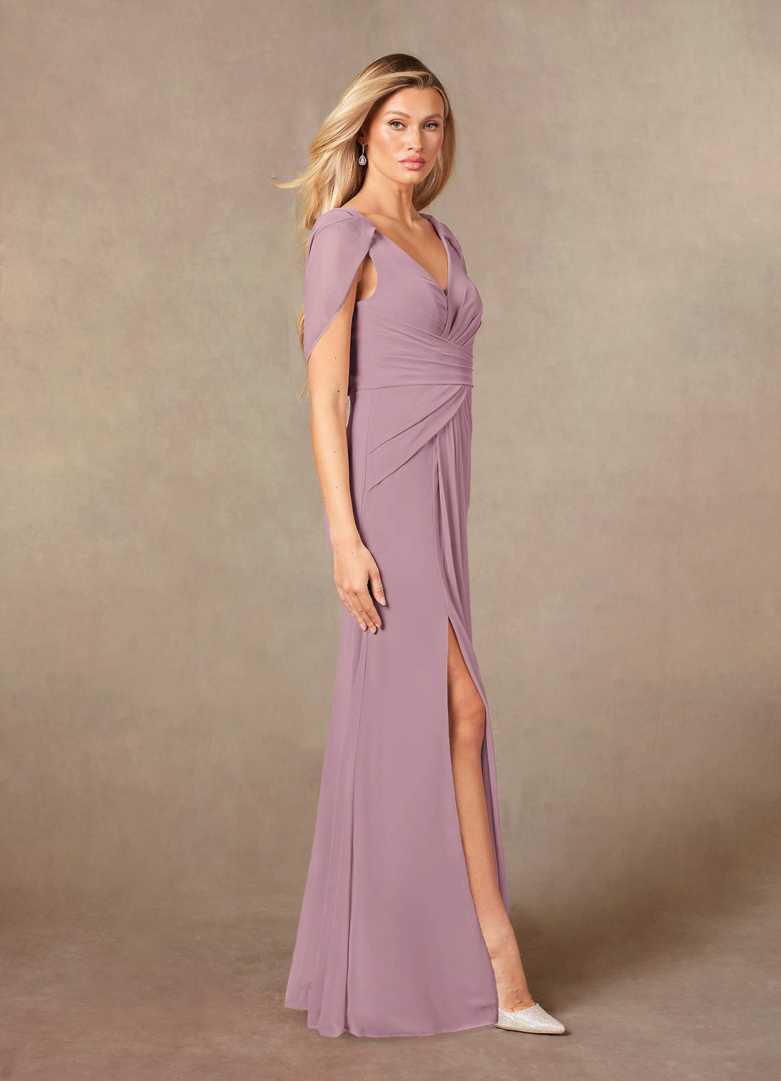 Luisa Mermaid V-Neck Mesh Mother of the Bride Dress in Dusty Rose