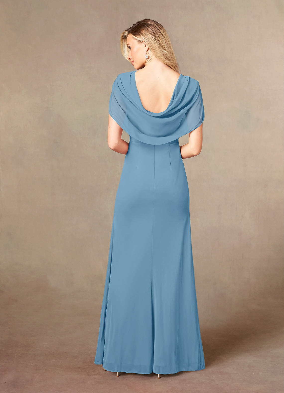 Luisa Mermaid V-Neck Mesh Mother of the Bride Dress in Steel Blue