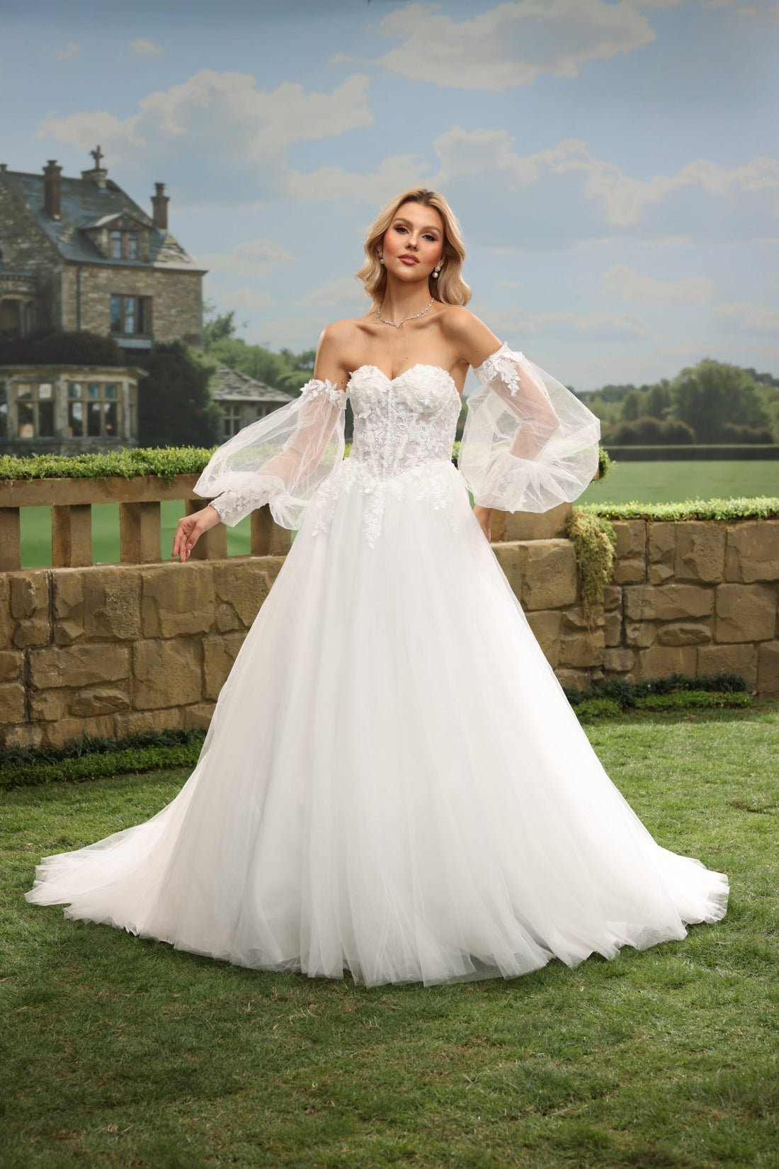 Lumi white wedding dress front view 1