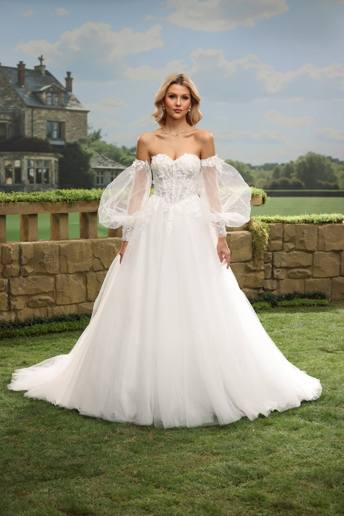 Lumi white wedding dress front view 1