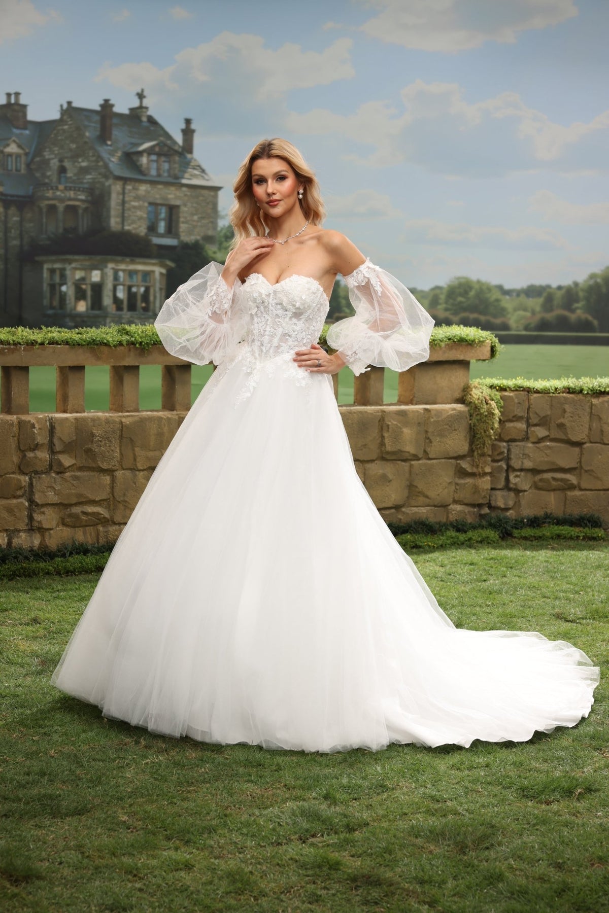 Lumi white wedding dress detail view 6