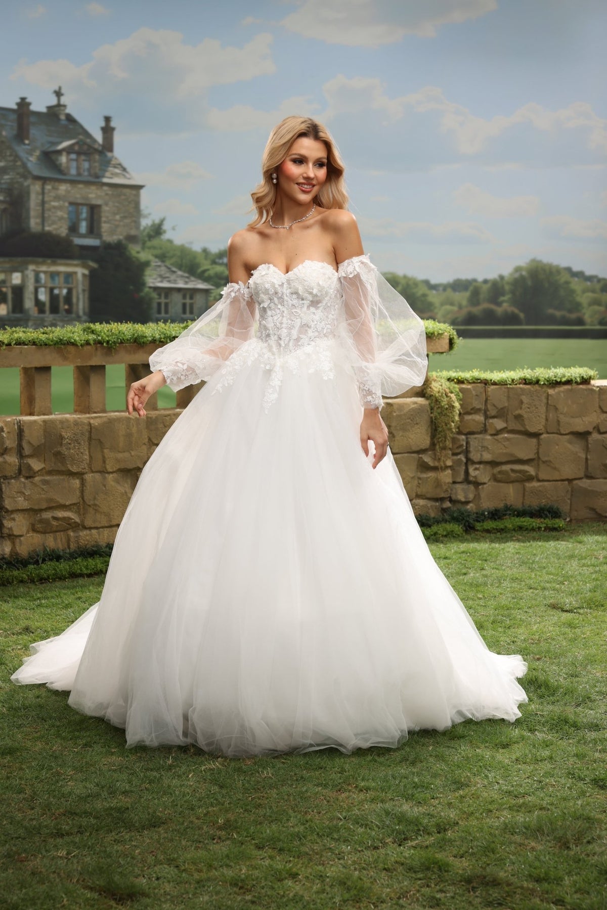 Lumi white wedding dress detail view 4