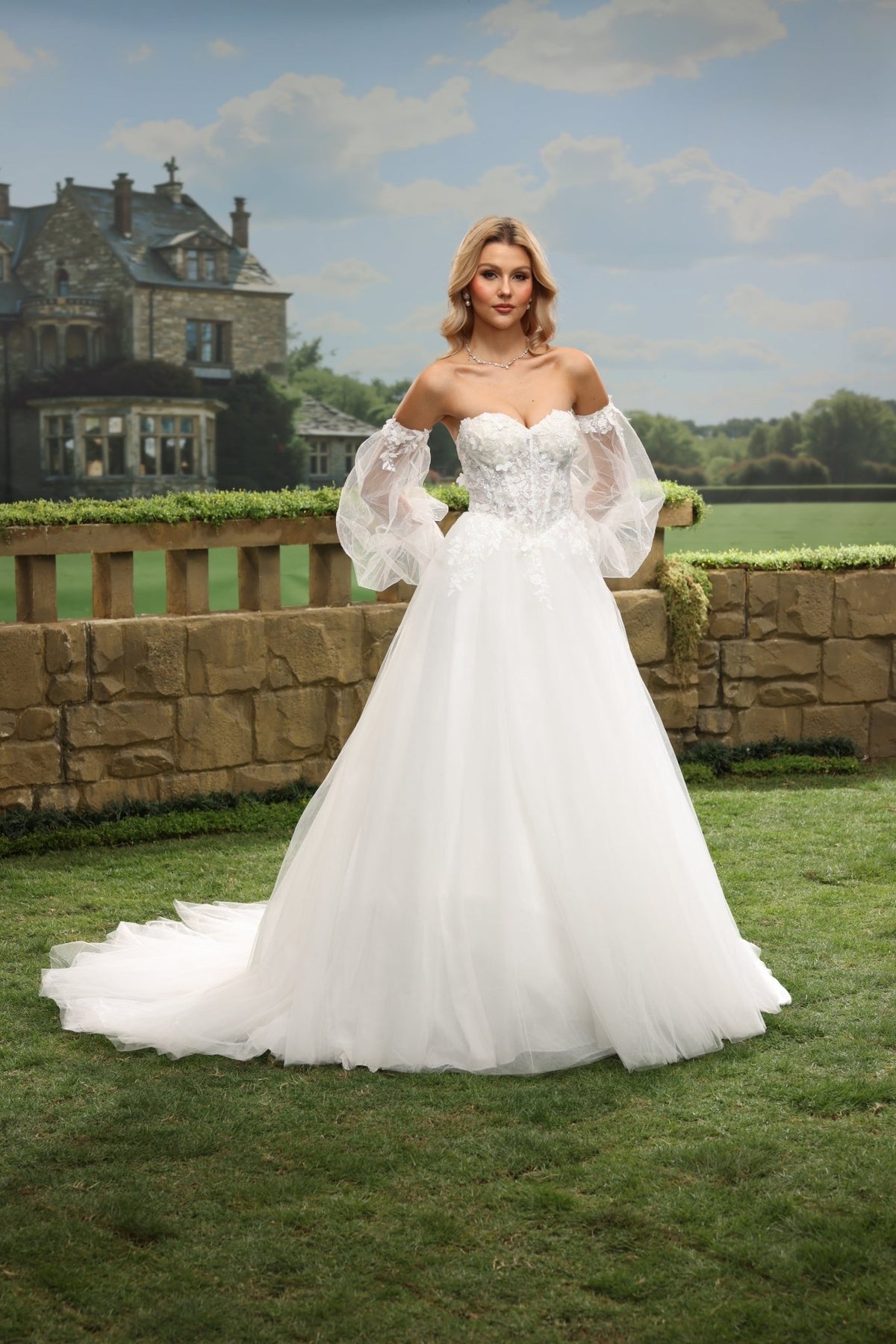 Lumi white wedding dress detail view 7