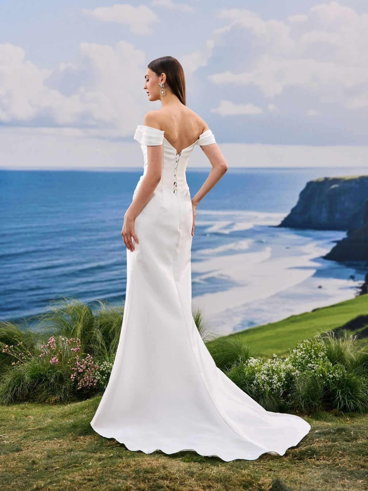Maelis satin wedding dress - back view