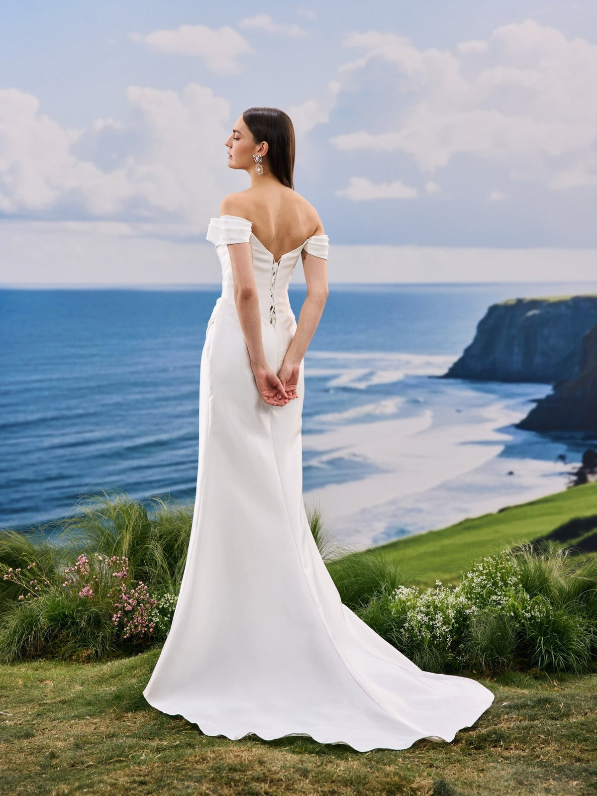 Maelis satin wedding dress - back view