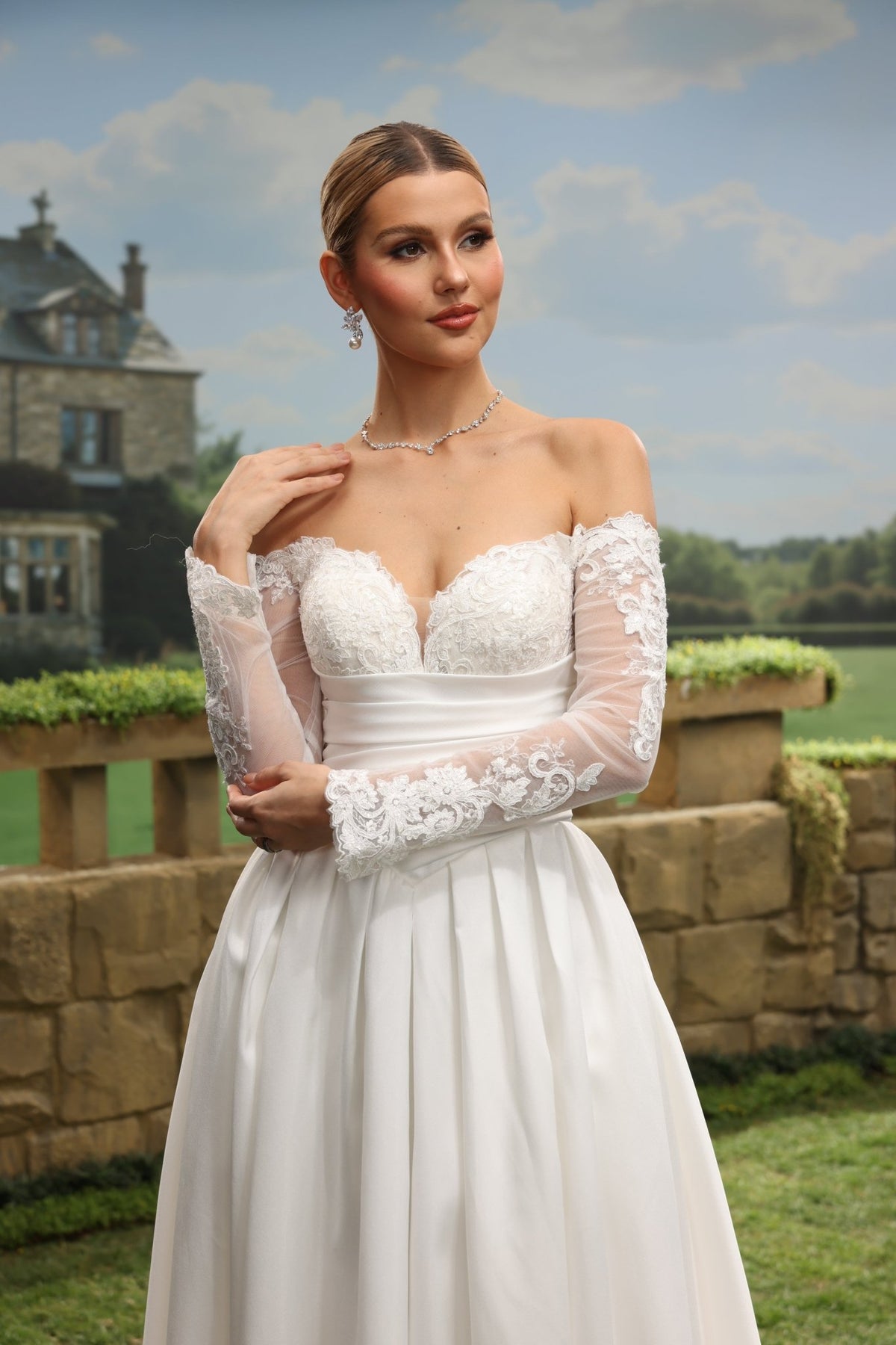 Maia white wedding dress detail view 7