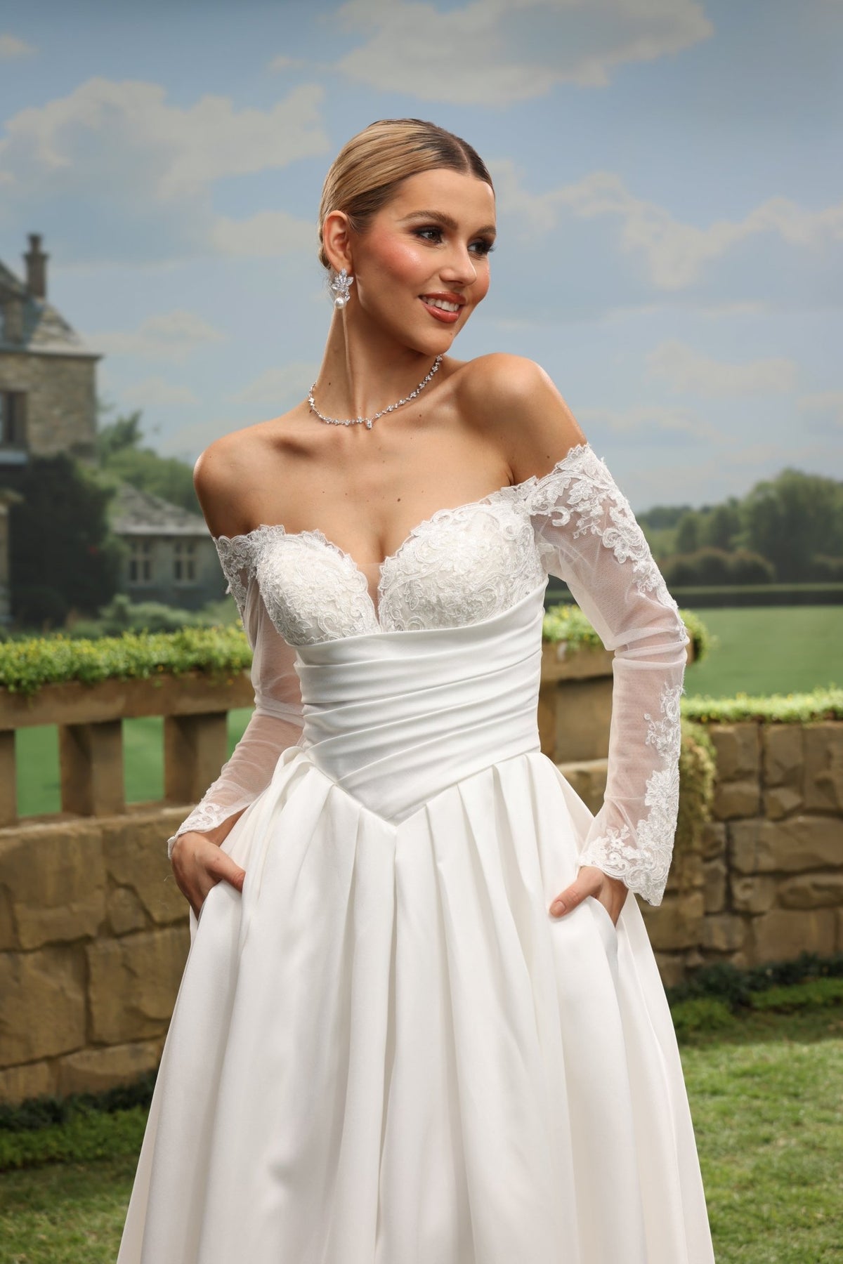 Maia white wedding dress detail view 6