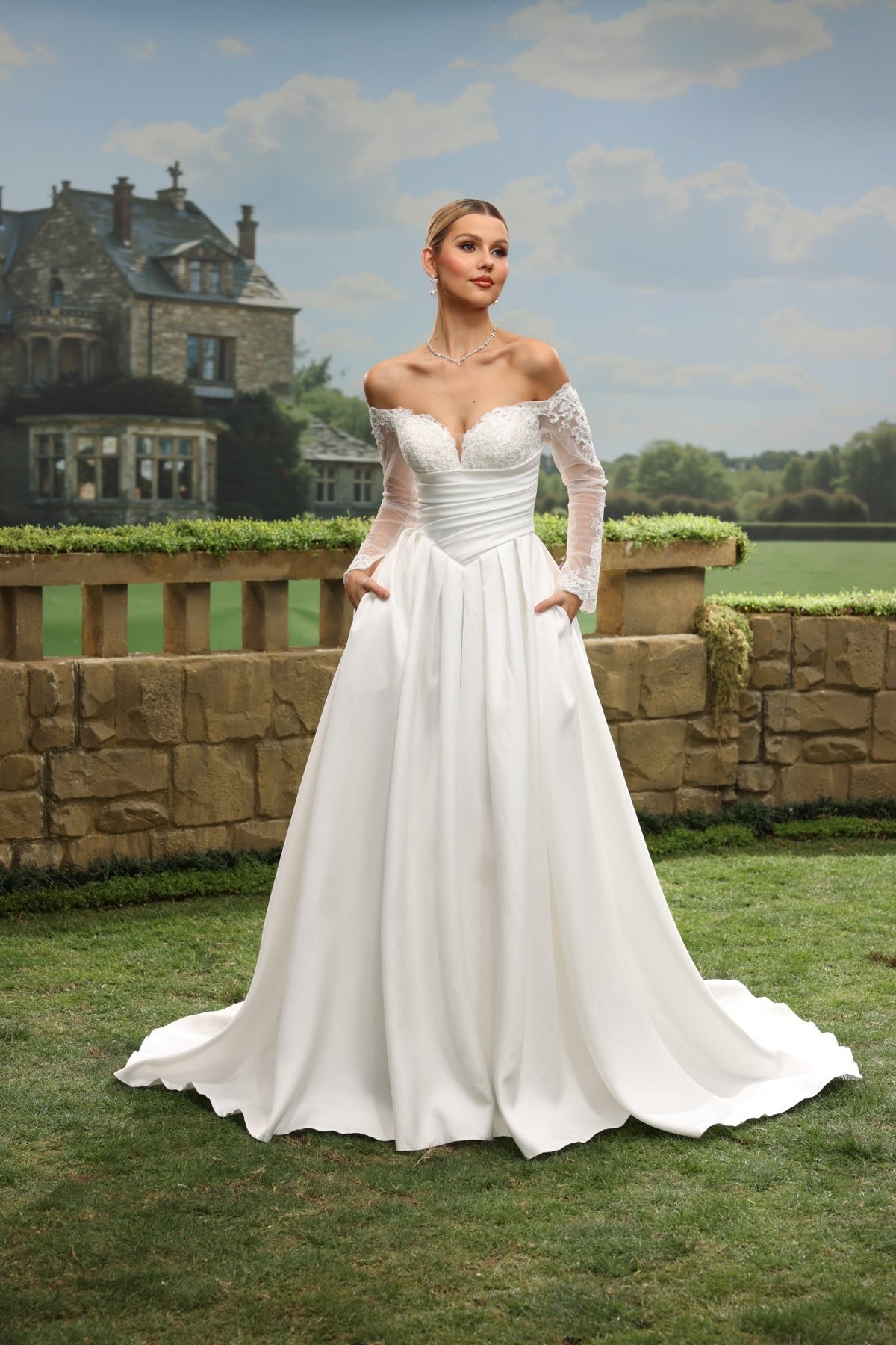 Maia white wedding dress detail view 9