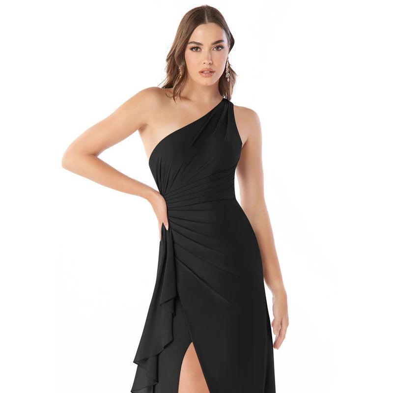Maive Sheath One-Shoulder Chiffon Bridesmaid Dress in black - additional view 2