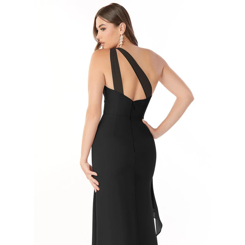 Maive Sheath One-Shoulder Chiffon Bridesmaid Dress in black - additional view 3