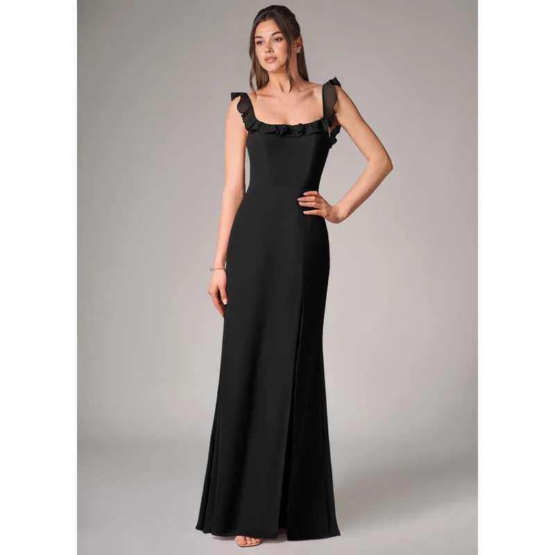 Callie Mermaid Scoop-Neck Chiffon Bridesmaid Dress in black - additional view 4