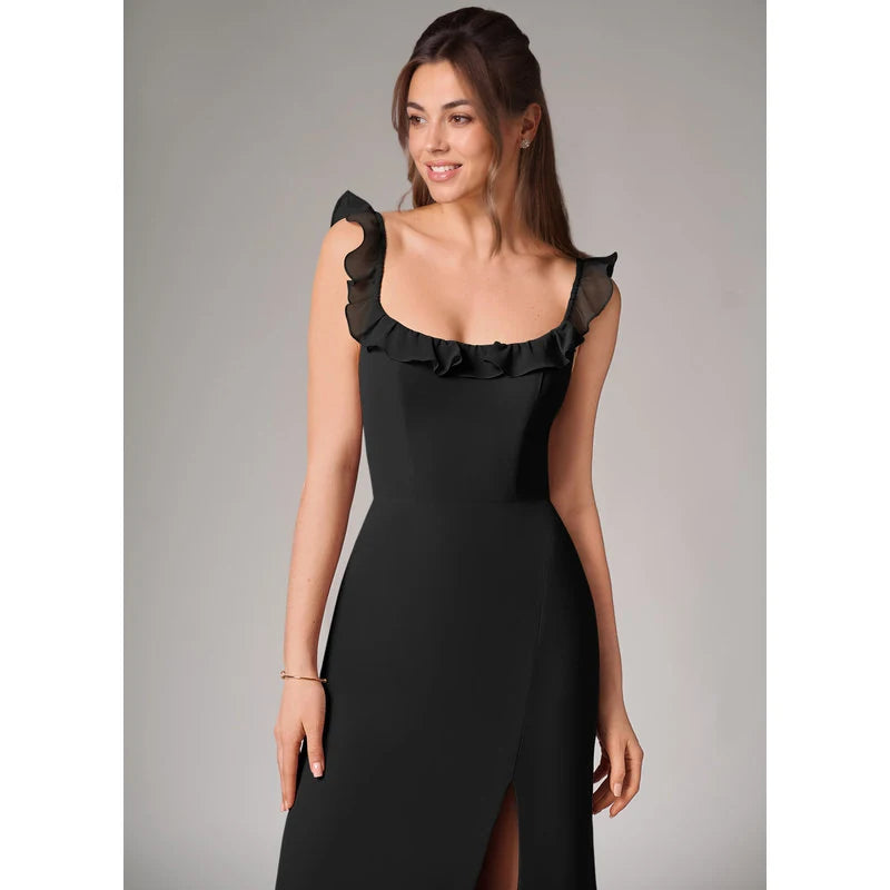 Callie Mermaid Scoop-Neck Chiffon Bridesmaid Dress in black - additional view 6