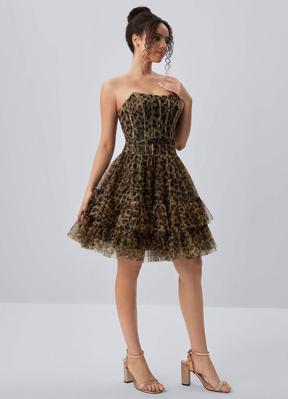 Mapalo A-Line Strapless Tulle Prom Dress in Leopard