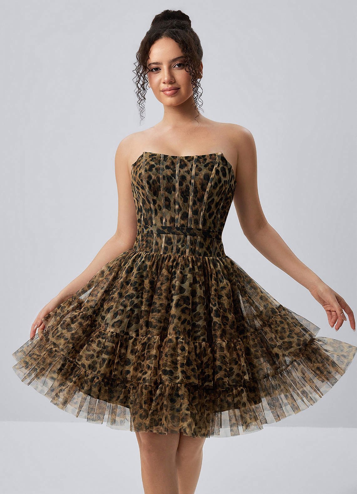 Mapalo A-Line Strapless Tulle Prom Dress in Leopard