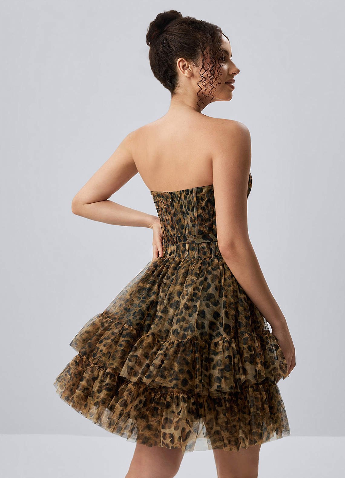 Mapalo A-Line Strapless Tulle Prom Dress in Leopard