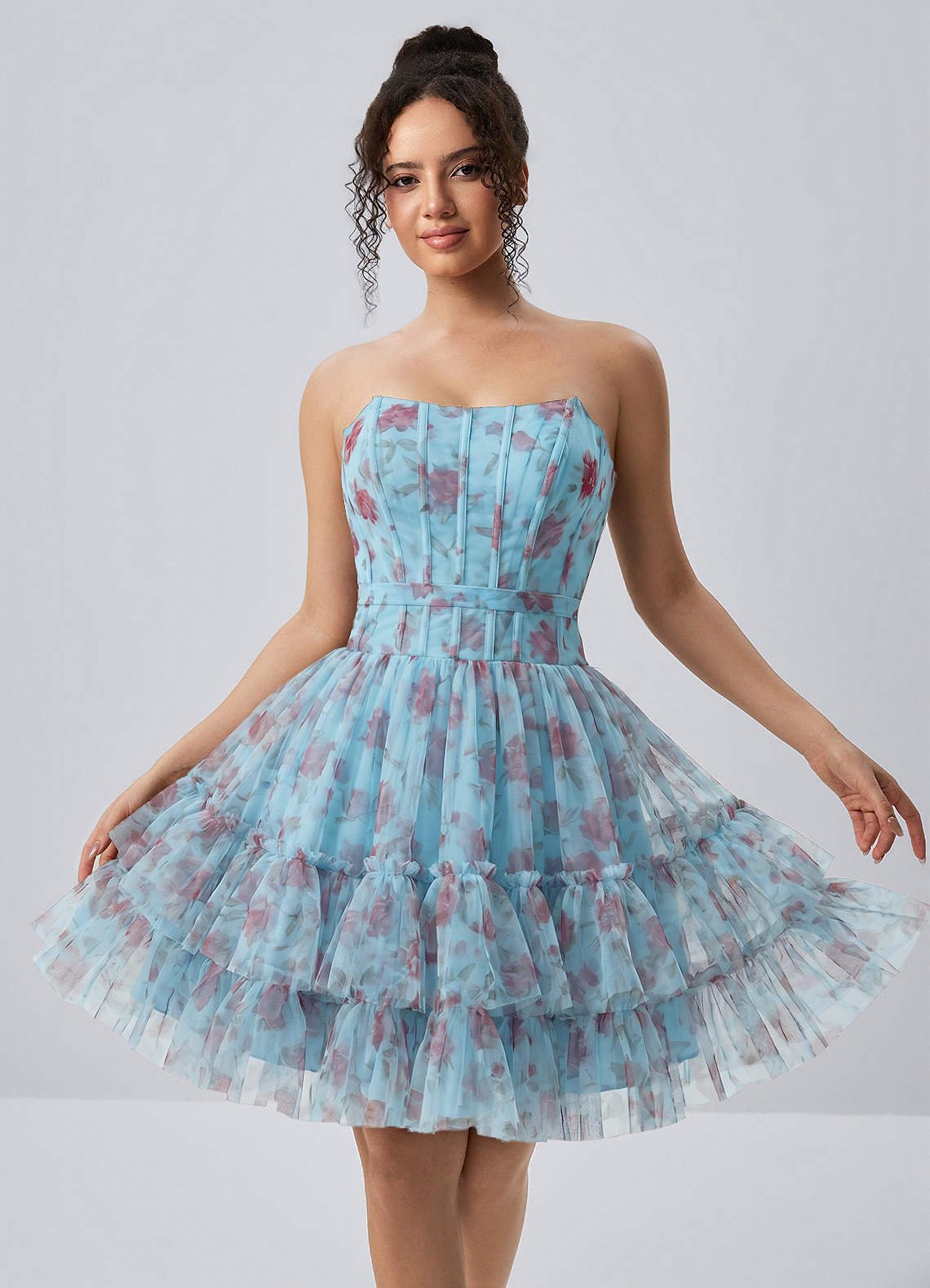 Mapalo A-Line Strapless Tulle Prom Dress in Blue