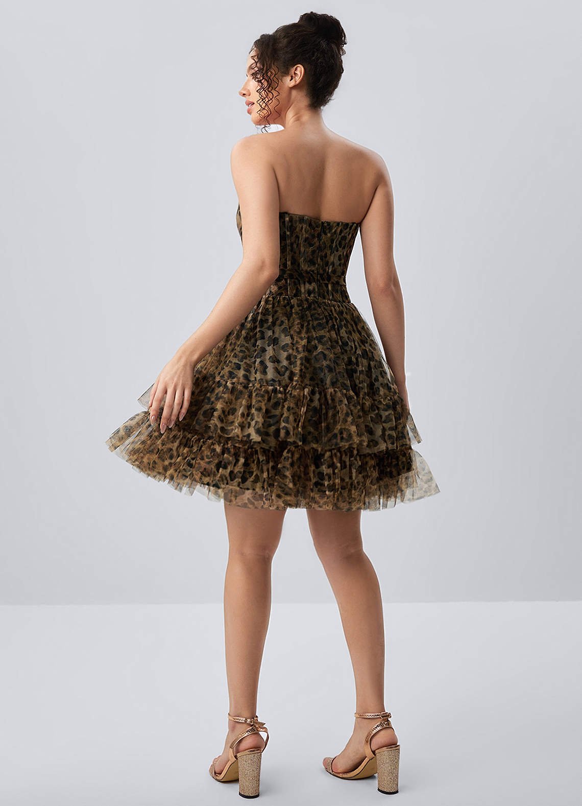 Mapalo A-Line Strapless Tulle Prom Dress in Leopard