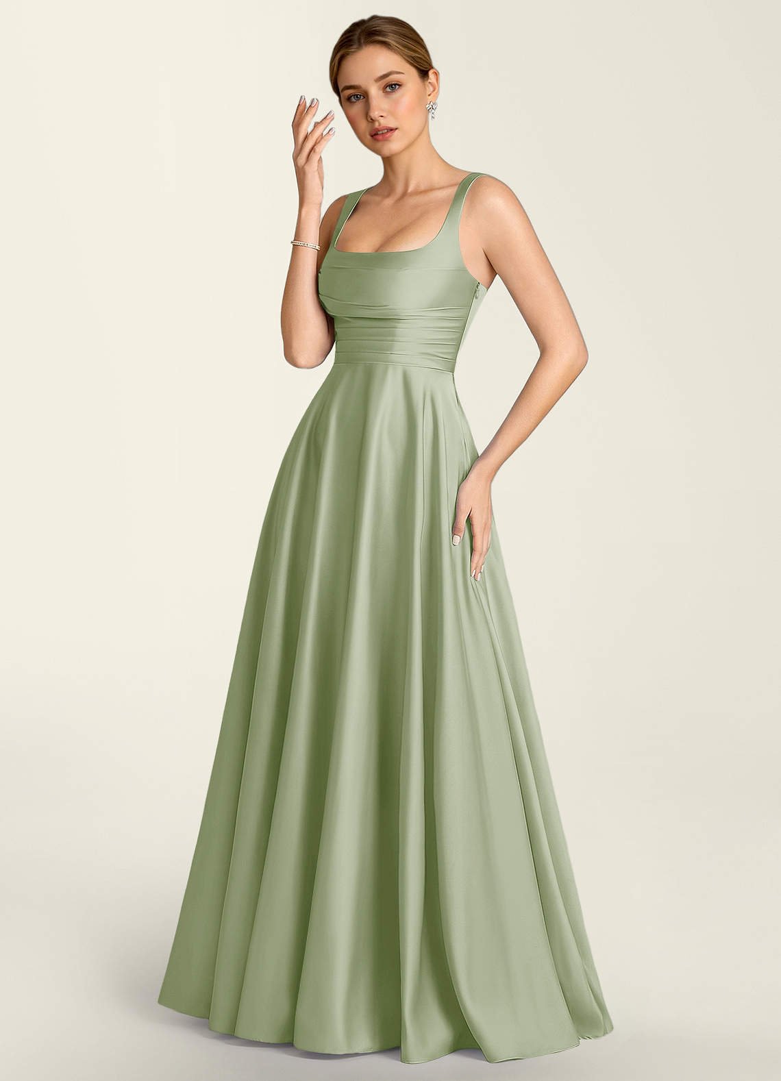 Margot A-Line Corset Satin Prom Dress in Light Green