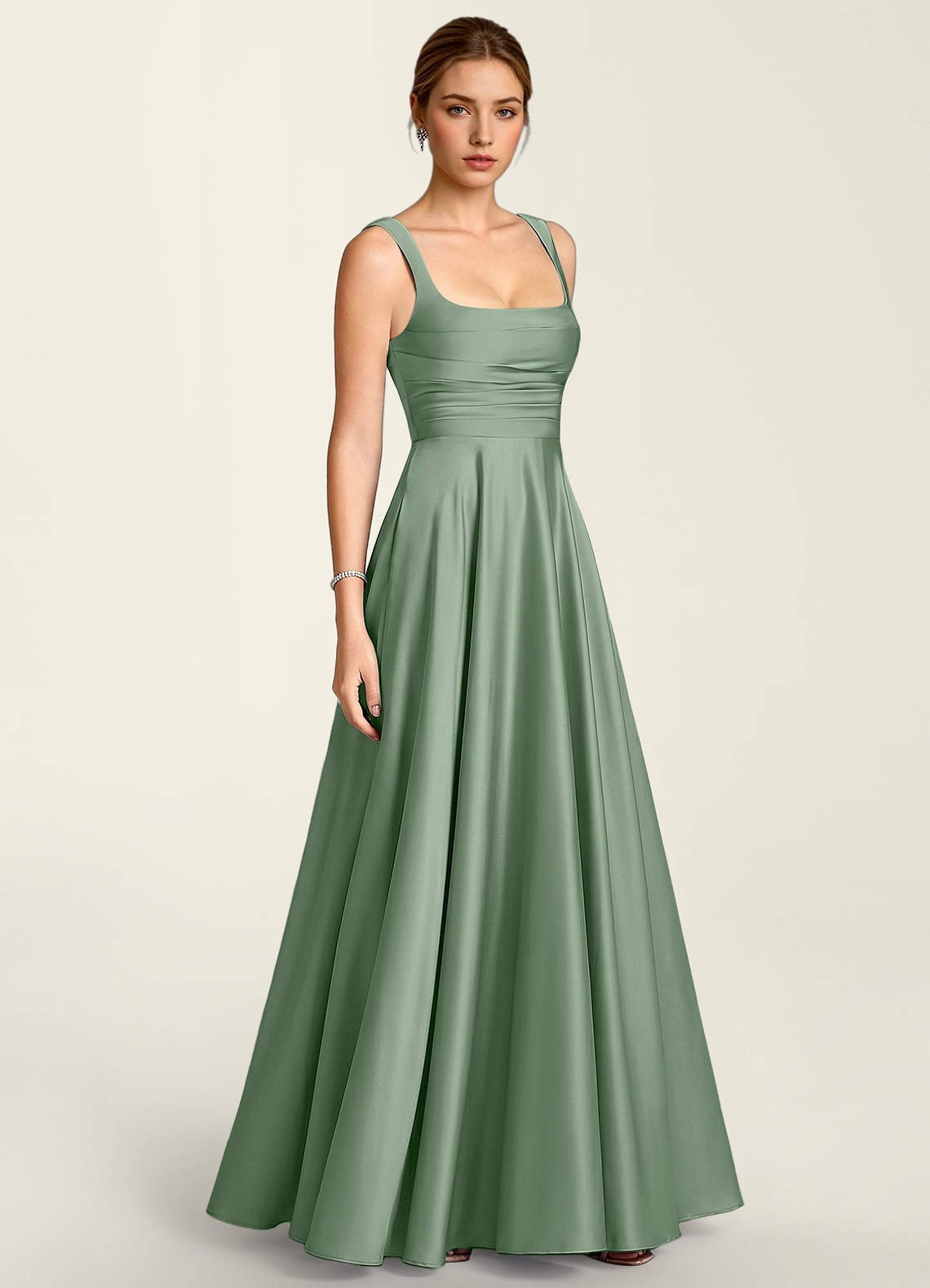 Margot A-Line Corset Satin Prom Dress in Aloe Green