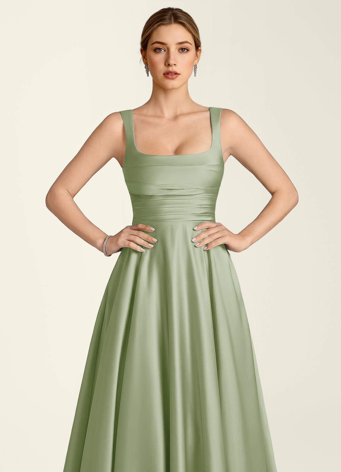 Margot A-Line Corset Satin Prom Dress in Light Green