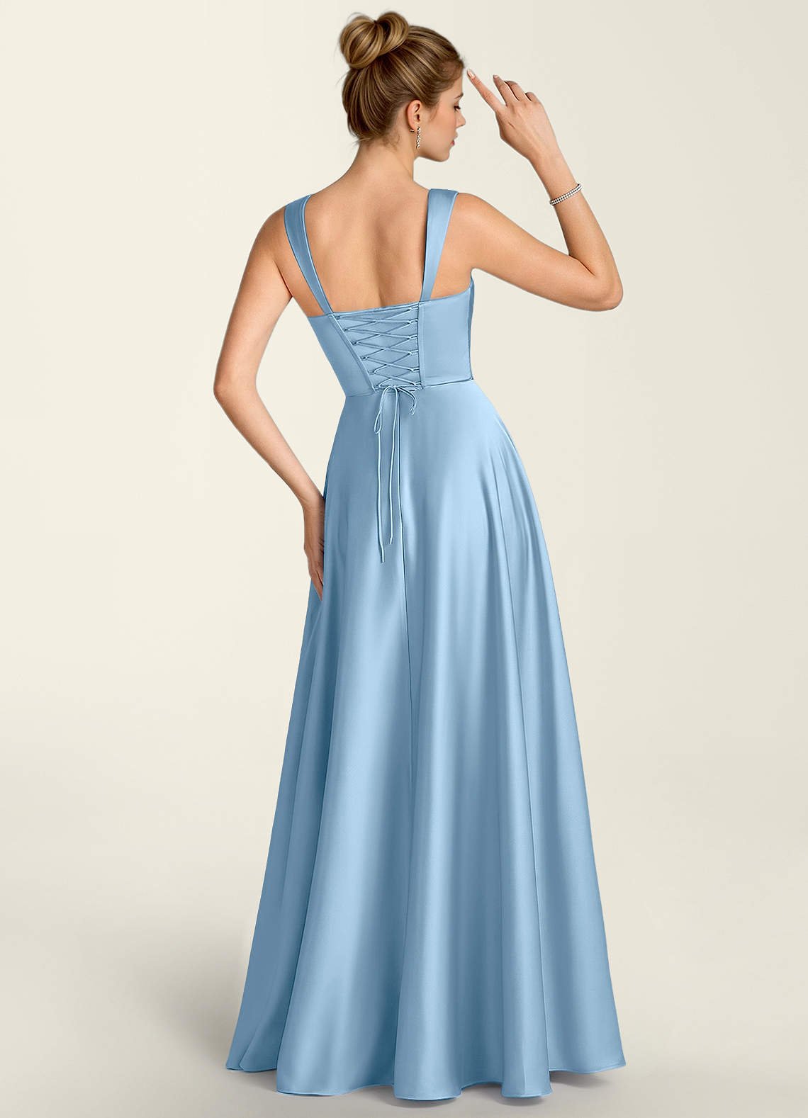 Margot A-Line Corset Satin Prom Dress in Haze blue