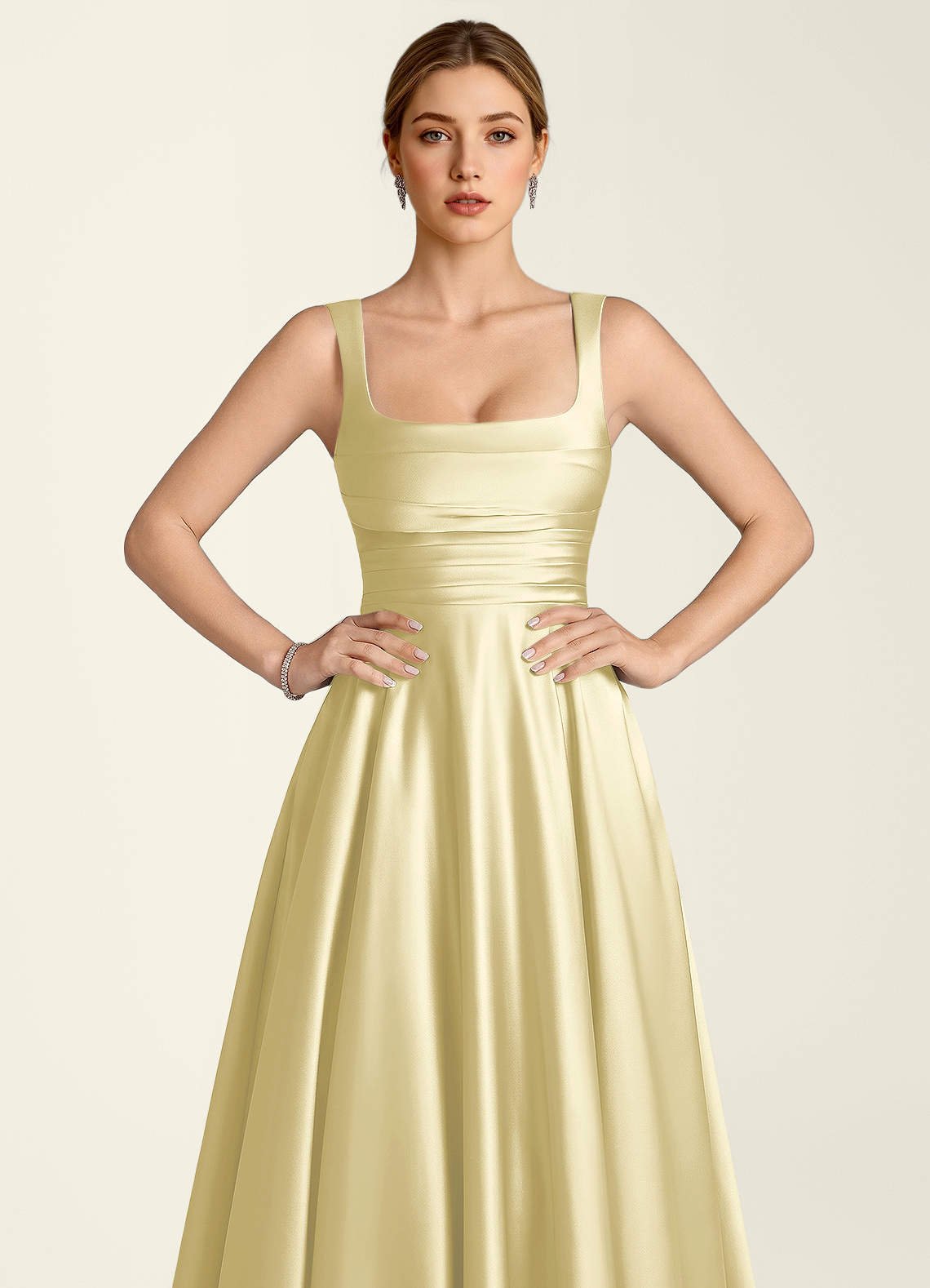 Margot A-Line Corset Satin Prom Dress in Butter Yellow